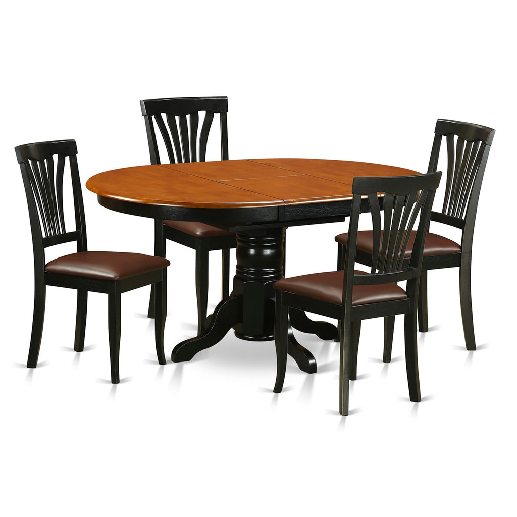 East West Furniture AVON5-BLK-LC 5 Piece Dining Table Set for 4 Includes an Oval Kitchen Table with Butterfly Leaf and 4 Faux Leather Kitchen Dining Chairs, 42x60 Inch, Black & Cherry