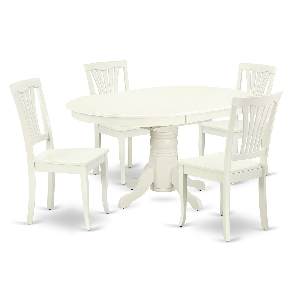 East West Furniture AVON5-LWH-W 5 Piece Dining Table Set for 4 Includes an Oval Kitchen Table with Butterfly Leaf and 4 Dinette Chairs, 42x60 Inch, Linen White