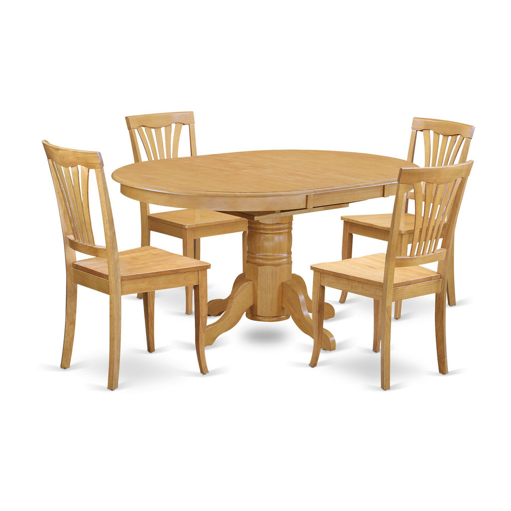 East West Furniture AVON5-OAK-W 5 Piece Dinette Set for 4 Includes an Oval Dining Room Table with Butterfly Leaf and 4 Kitchen Dining Chairs, 42x60 Inch, Oak