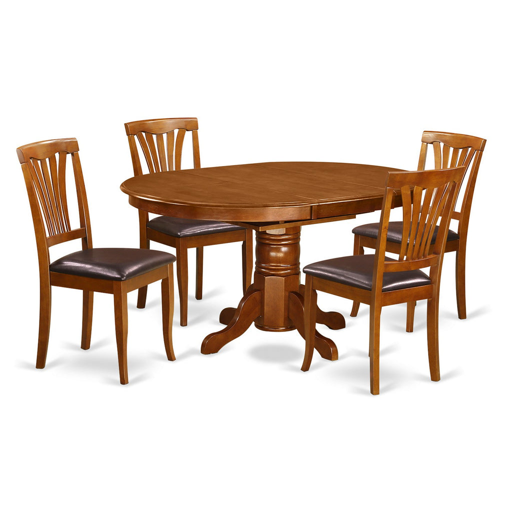 East West Furniture AVON5-SBR-LC 5 Piece Dining Room Furniture Set Includes an Oval Kitchen Table with Butterfly Leaf and 4 Faux Leather Upholstered Dining Chairs, 42x60 Inch, Saddle Brown