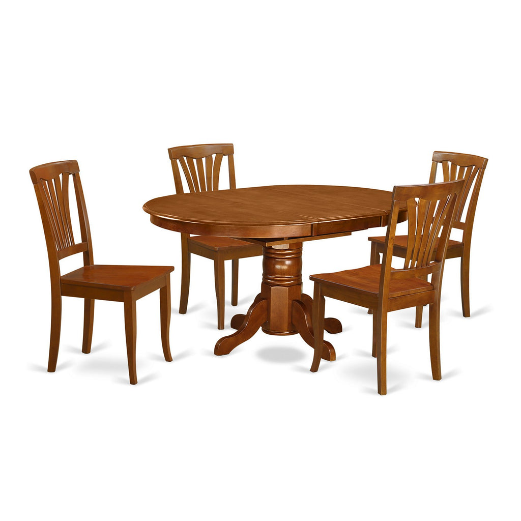 East West Furniture AVON5-SBR-W 5 Piece Dining Room Furniture Set Includes an Oval Kitchen Table with Butterfly Leaf and 4 Dining Chairs, 42x60 Inch, Saddle Brown