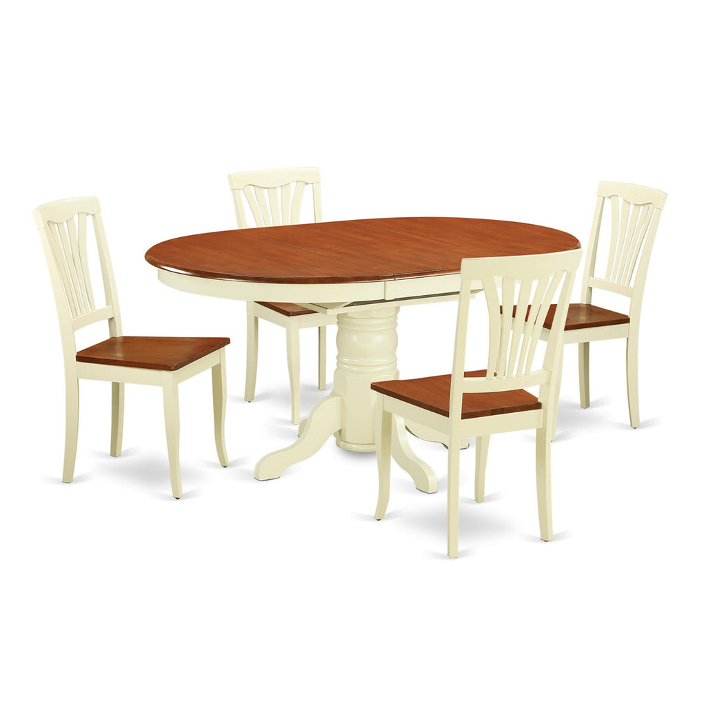 East West Furniture AVON5-WHI-W 5 Piece Dining Room Furniture Set Includes an Oval Wooden Table with Butterfly Leaf and 4 Kitchen Dining Chairs, 42x60 Inch, Buttermilk & Cherry