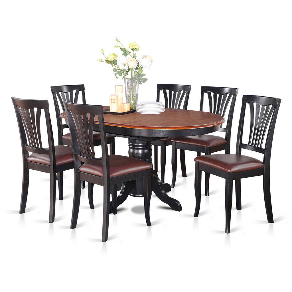 East West Furniture AVON7-BLK-LC 7 Piece Dining Table Set Consist of an Oval Dining Room Table with Butterfly Leaf and 6 Faux Leather Upholstered Chairs, 42x60 Inch, Black & Cherry