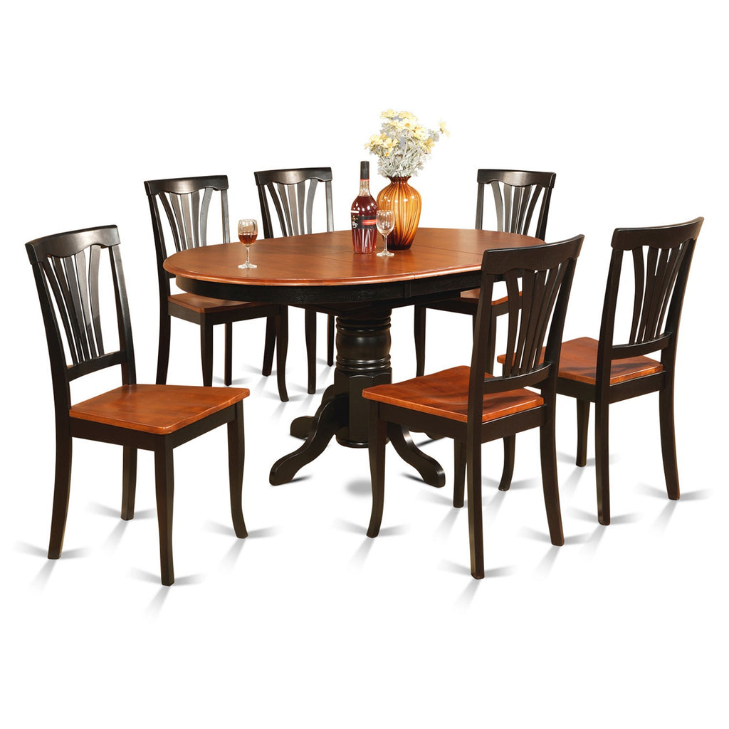 East West Furniture AVON7-BLK-W 7 Piece Dining Set Consist of an Oval Dining Table with Butterfly Leaf and 6 Kitchen Chairs, 42x60 Inch, Black & Cherry