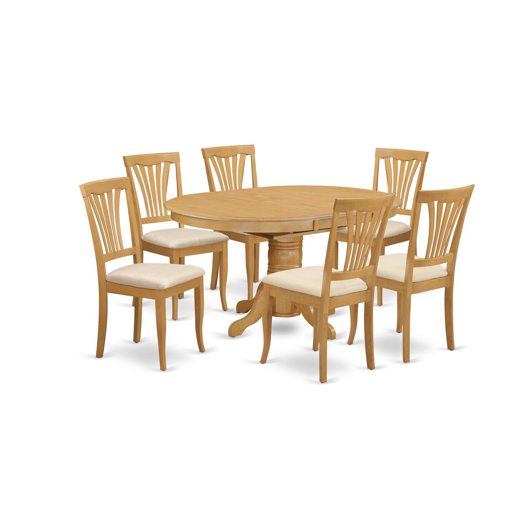 East West Furniture AVON7-OAK-C 7 Piece Dining Room Furniture Set Consist of an Oval Kitchen Table with Butterfly Leaf and 6 Linen Fabric Upholstered Chairs, 42x60 Inch, Oak