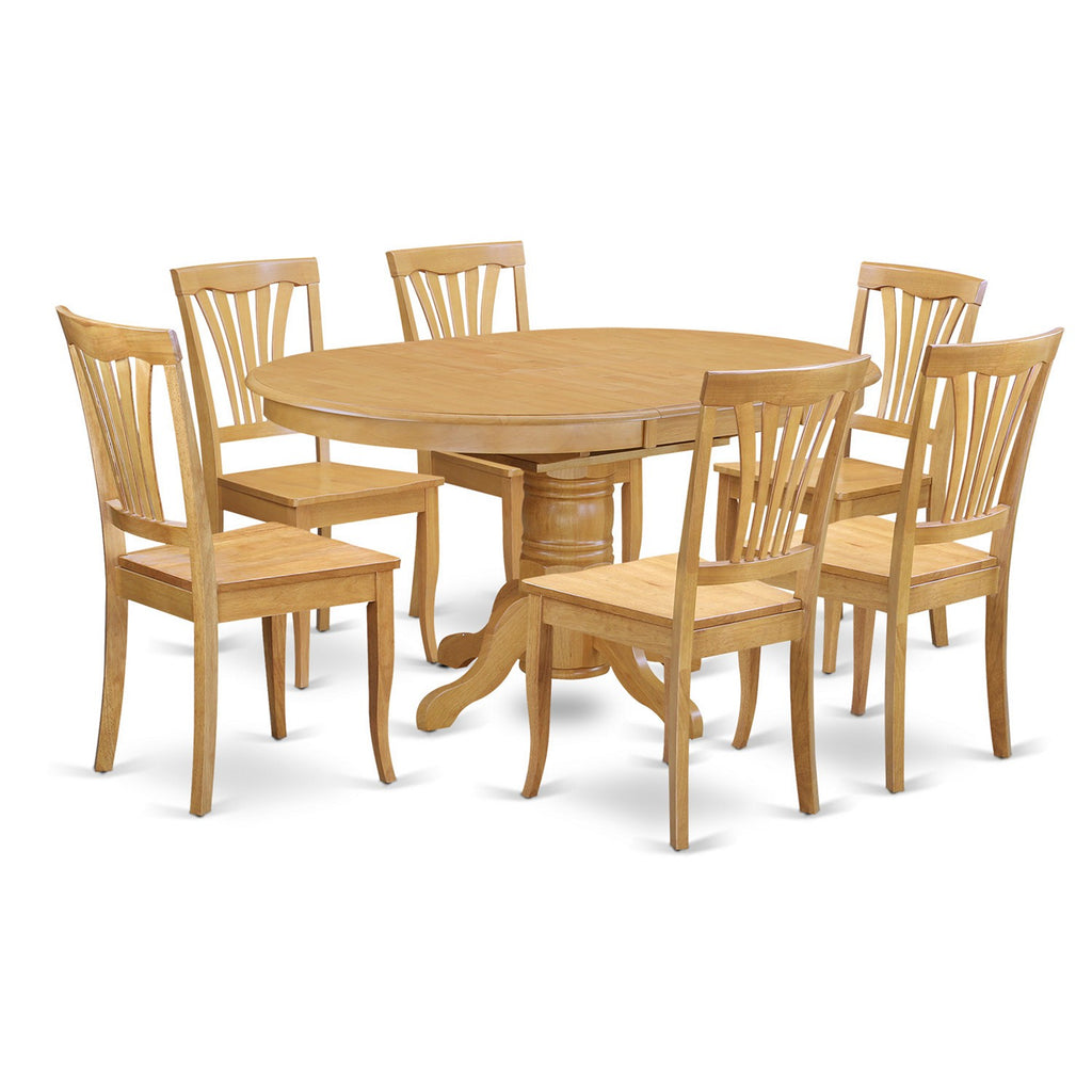 East West Furniture AVON7-OAK-W 7 Piece Dining Table Set Consist of an Oval Dining Room Table with Butterfly Leaf and 6 Wood Seat Chairs, 42x60 Inch, Oak