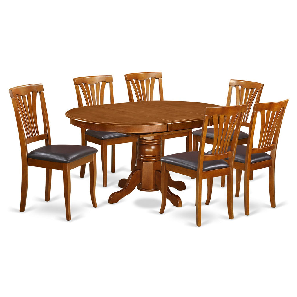 East West Furniture AVON7-SBR-LC 7 Piece Modern Dining Table Set Consist of an Oval Wooden Table with Butterfly Leaf and 6 Faux Leather Kitchen Dining Chairs, 42x60 Inch, Saddle Brown