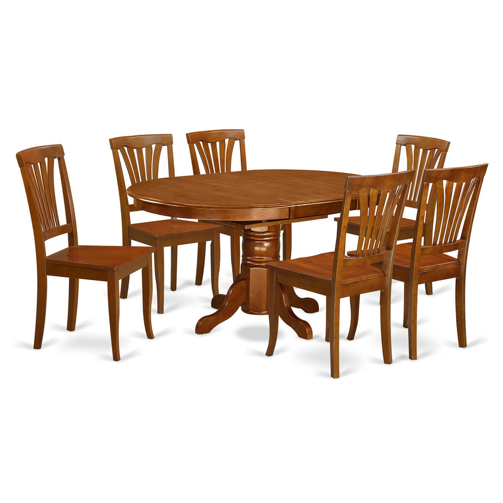 East West Furniture AVON7-SBR-W 7 Piece Modern Dining Table Set Consist of an Oval Wooden Table with Butterfly Leaf and 6 Dining Chairs, 42x60 Inch, Saddle Brown
