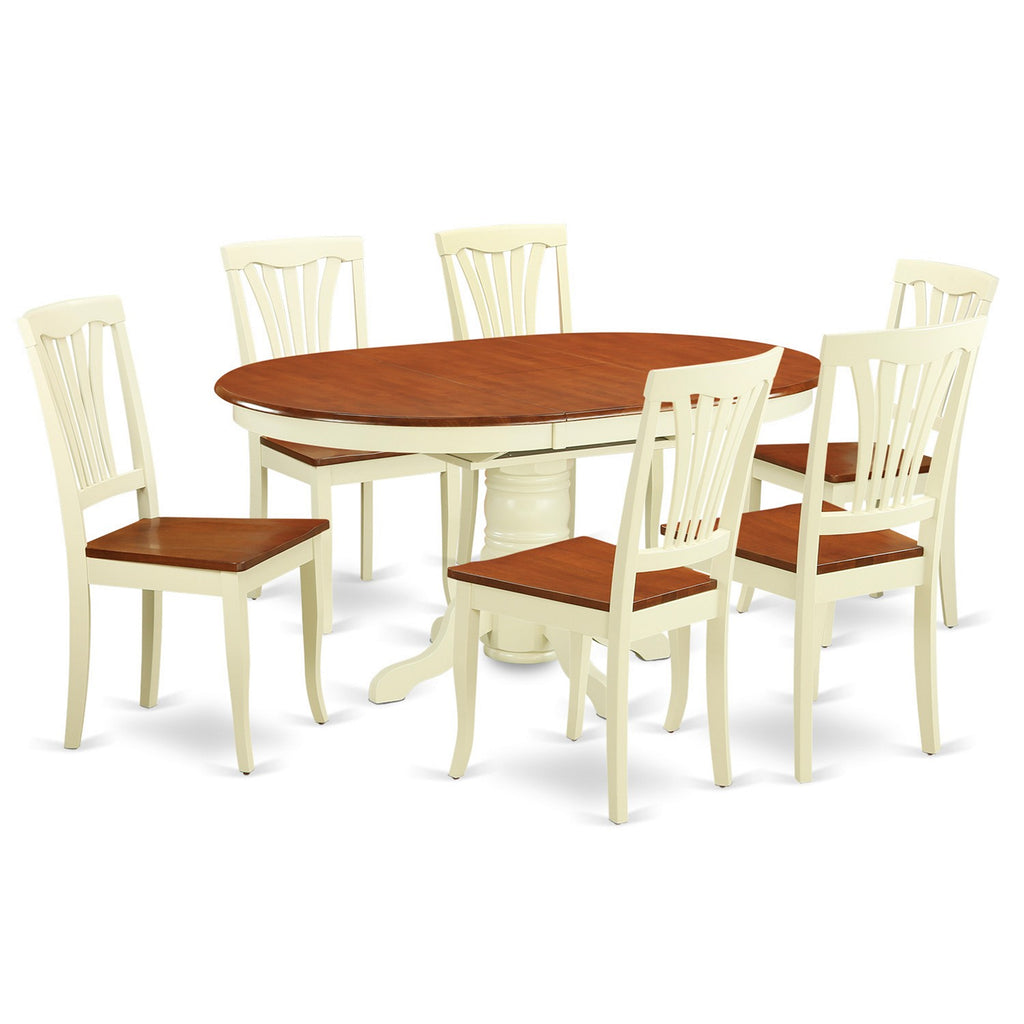 East West Furniture AVON7-WHI-W 7 Piece Dining Set Consist of an Oval Dining Table with Butterfly Leaf and 6 Kitchen Chairs, 42x60 Inch, Buttermilk & Cherry
