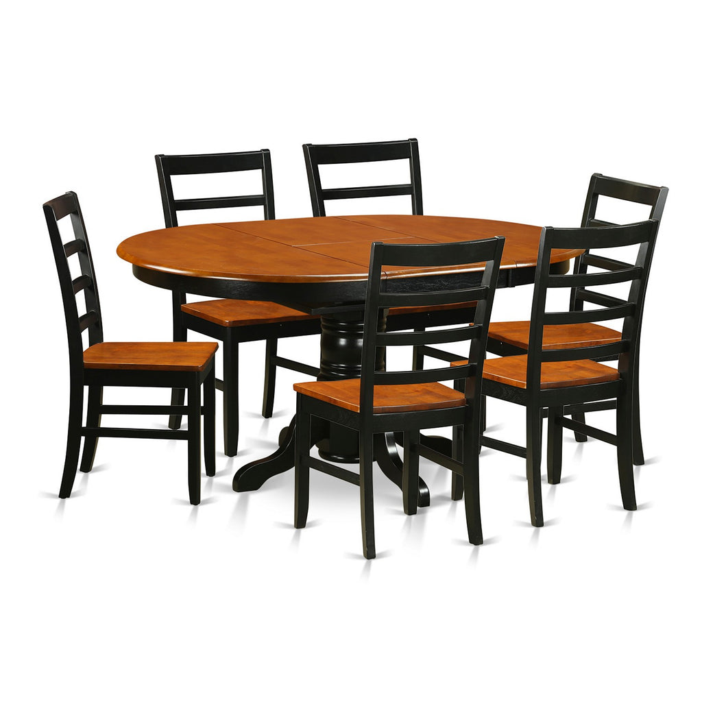 East West Furniture AVPF7-BCH-W 7 Piece Kitchen Table Set Consist of an Oval Dining Table with Butterfly Leaf and 6 Dining Room Chairs, 42x60 Inch, Black & Cherry