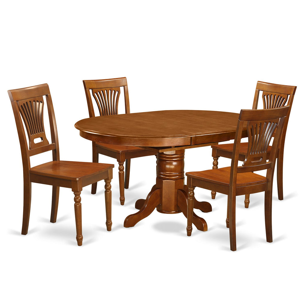 East West Furniture AVPL5-SBR-W 5 Piece Dinette Set for 4 Includes an Oval Dining Room Table with Butterfly Leaf and 4 Dining Chairs, 42x60 Inch, Saddle Brown