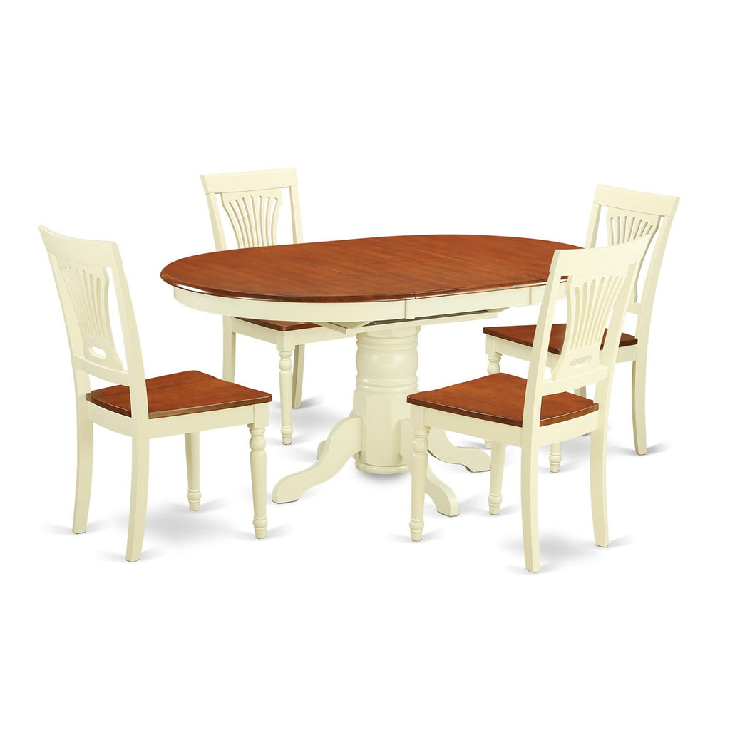 East West Furniture AVPL5-WHI-W 5 Piece Dining Room Furniture Set Includes an Oval Wooden Table with Butterfly Leaf and 4 Kitchen Dining Chairs, 42x60 Inch, Buttermilk & Cherry