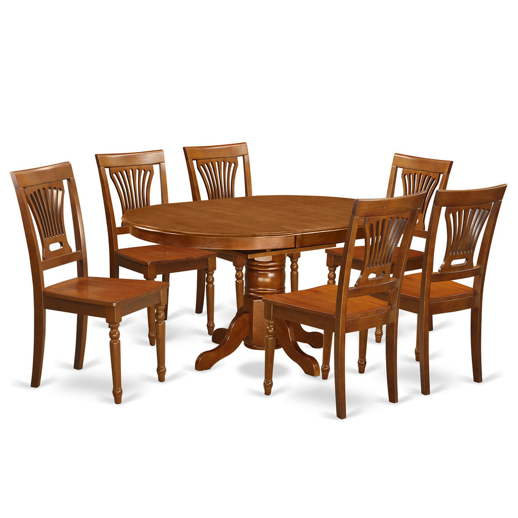East West Furniture AVPL7-SBR-W 7 Piece Modern Dining Table Set Consist of an Oval Wooden Table with Butterfly Leaf and 6 Dining Chairs, 42x60 Inch, Saddle Brown