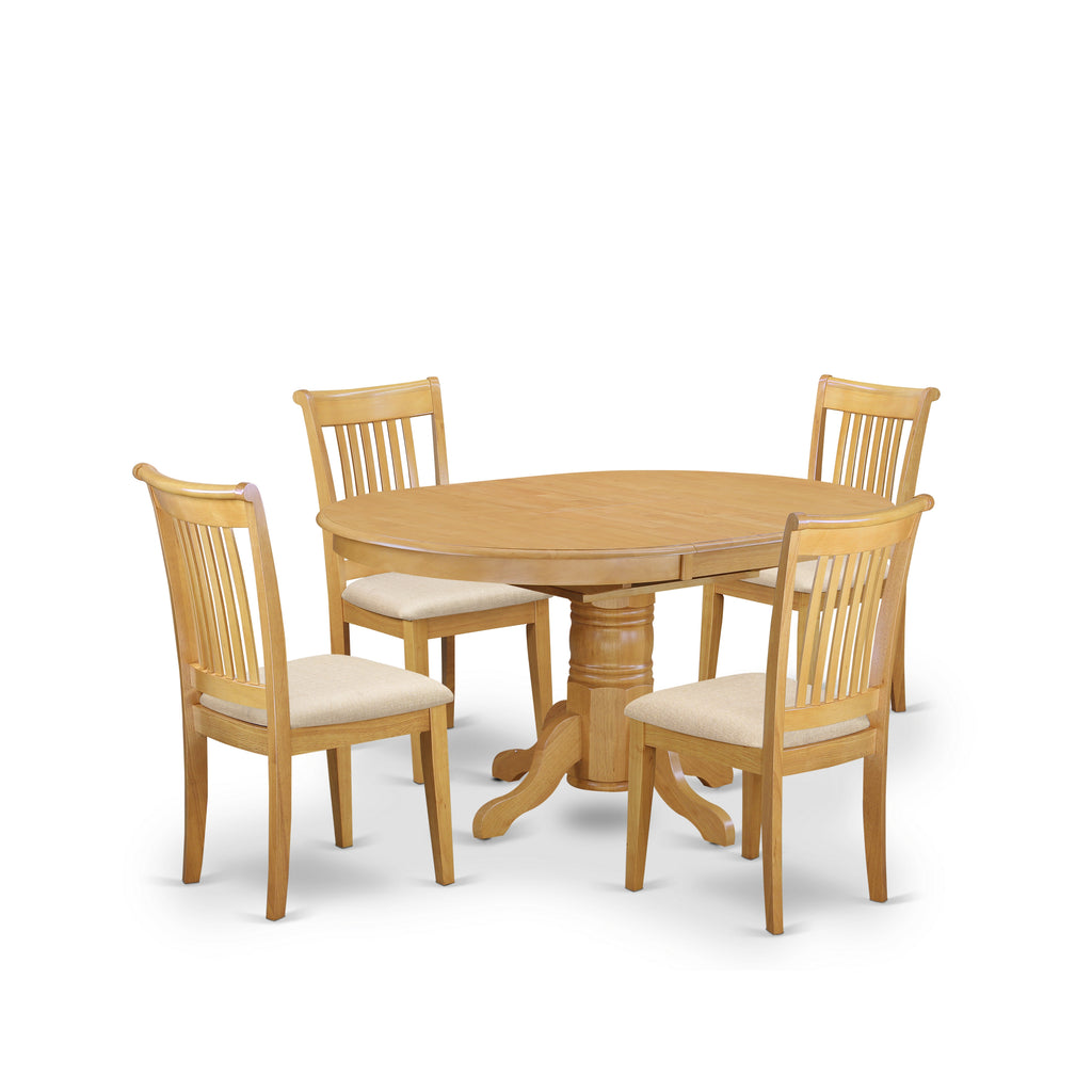 East West Furniture AVPO5-OAK-C 5 Piece Kitchen Table Set for 4 Includes an Oval Dining Room Table with Butterfly Leaf and 4 Linen Fabric Upholstered Chairs, 42x60 Inch, Oak