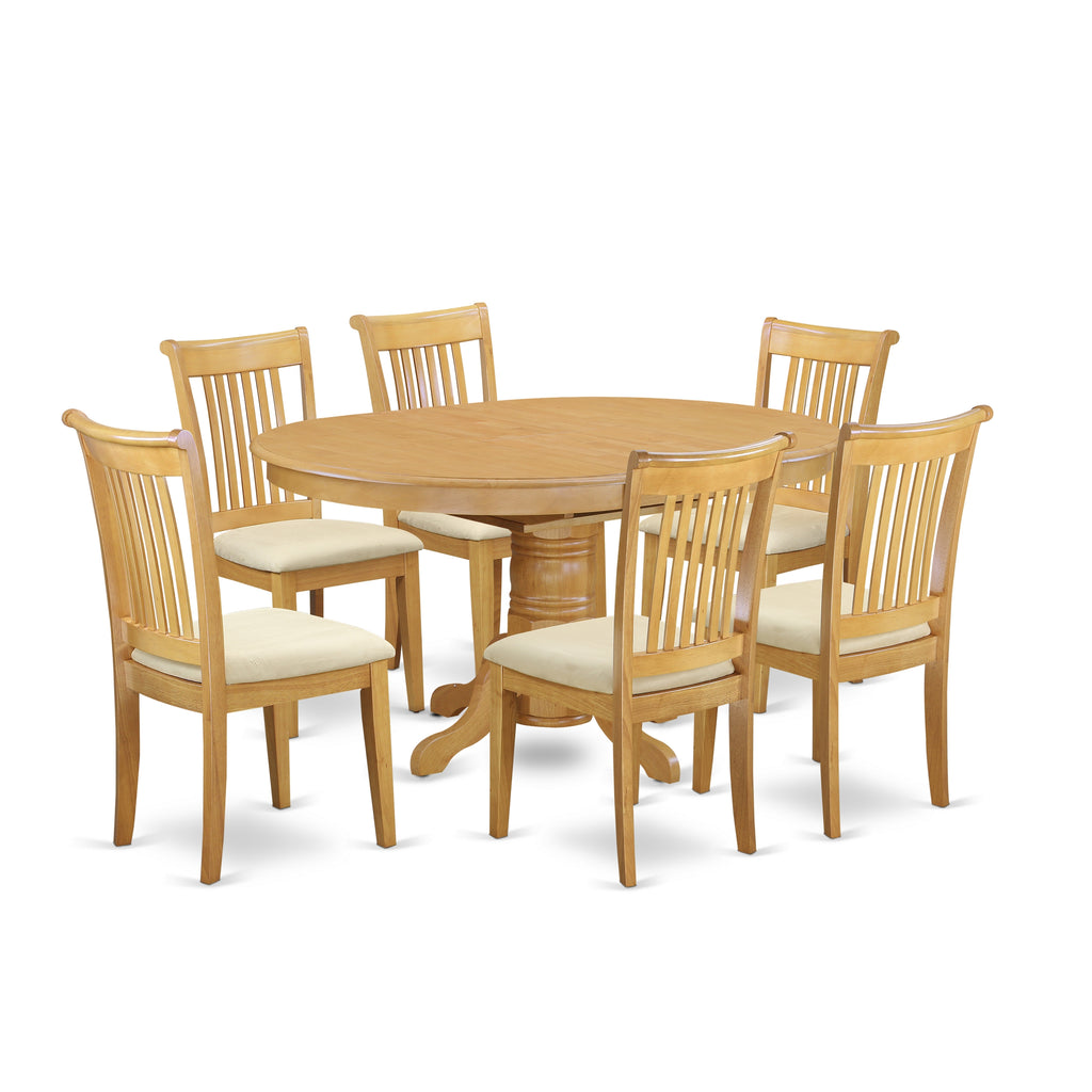 East West Furniture AVPO7-OAK-C 7 Piece Modern Dining Table Set Consist of an Oval Wooden Table with Butterfly Leaf and 6 Linen Fabric Dining Room Chairs, 42x60 Inch, Oak