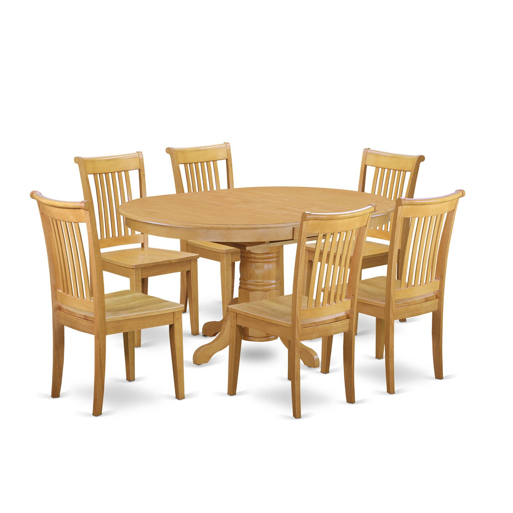 East West Furniture AVPO7-OAK-W 7 Piece Dining Table Set Consist of an Oval Dining Room Table with Butterfly Leaf and 6 Wood Seat Chairs, 42x60 Inch, Oak