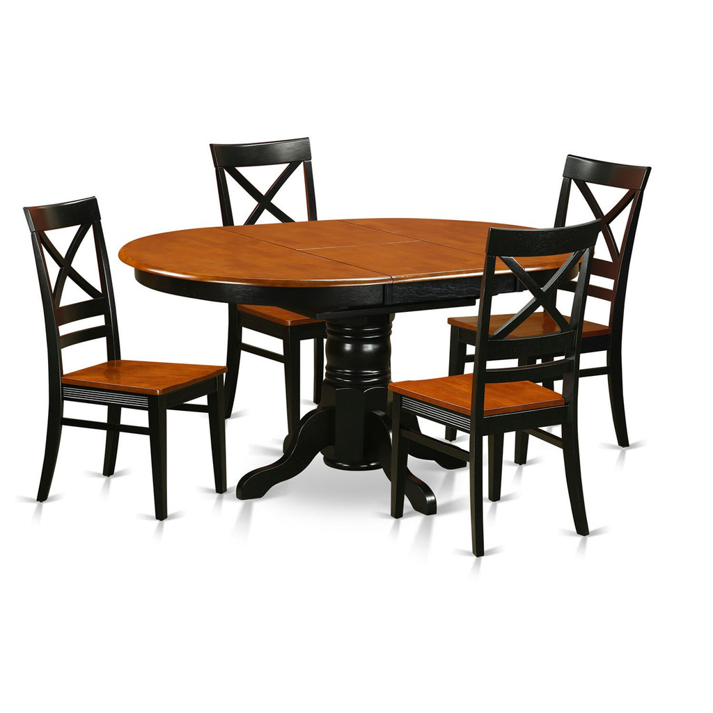 East West Furniture AVQU5-BCH-W 5 Piece Dinette Set for 4 Includes an Oval Dining Room Table with Butterfly Leaf and 4 Kitchen Dining Chairs, 42x60 Inch, Black & Cherry