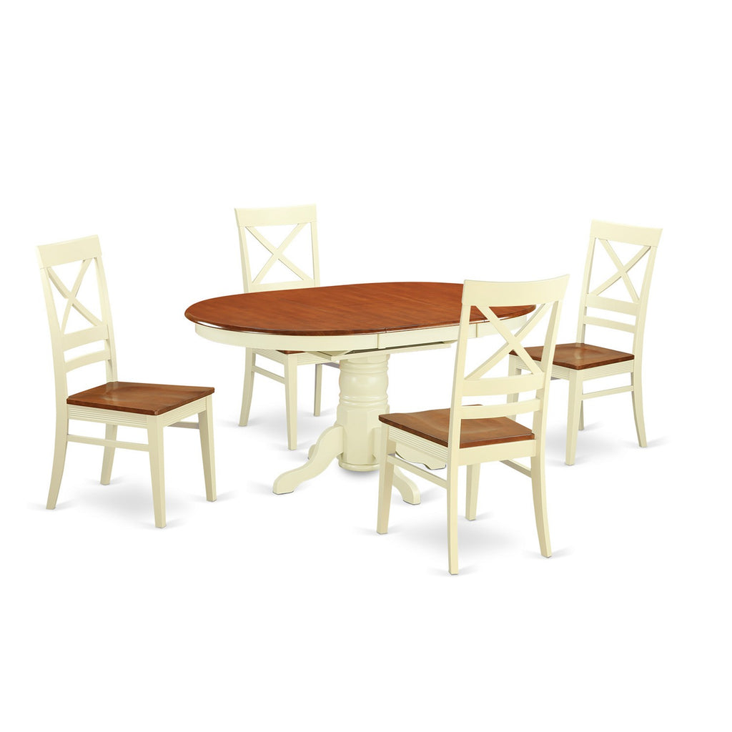 East West Furniture AVQU5-WHI-W 5 Piece Kitchen Table & Chairs Set Includes an Oval Dining Room Table with Butterfly Leaf and 4 Solid Wood Seat Chairs, 42x60 Inch, Buttermilk & Cherry