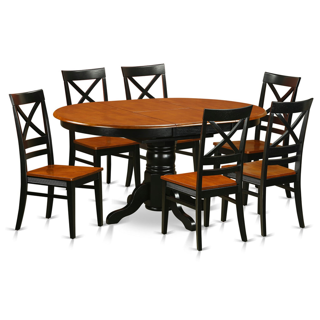East West Furniture AVQU7-BCH-W 7 Piece Dining Table Set Consist of an Oval Dining Room Table with Butterfly Leaf and 6 Wood Seat Chairs, 42x60 Inch, Black & Cherry