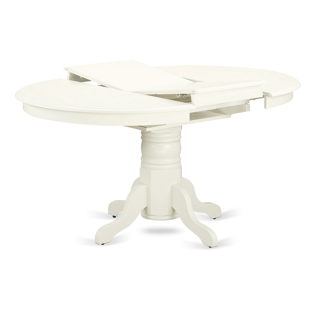 East West Furniture AVT-LWH-TP Avon Dining Room Table - an Oval kitchen Table Top with Butterfly Leaf & Pedestal Base, 42x60 Inch, Linen White