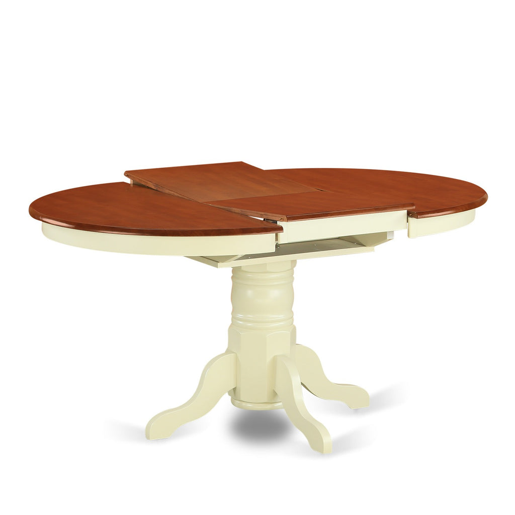 East West Furniture AVT-WHI-TP Avon Dining Table - an Oval Wooden Table Top with Butterfly Leaf & Pedestal Base, 42x60 Inch, Buttermilk & Cherry