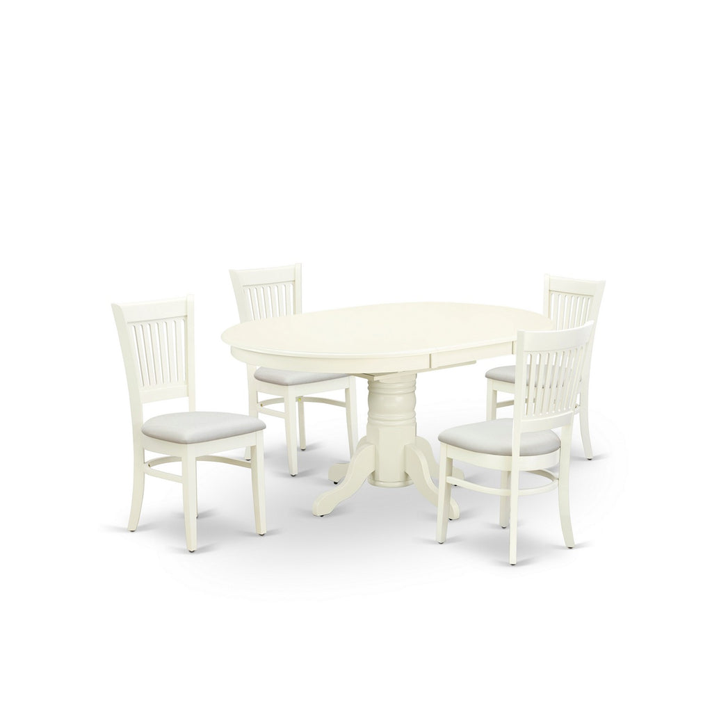 East West Furniture AVVA5-LWH-C 5 Piece Dining Room Table Set Includes an Oval Kitchen Table with Butterfly Leaf and 4 Linen Fabric Upholstered Dining Chairs, 42x60 Inch, Linen White