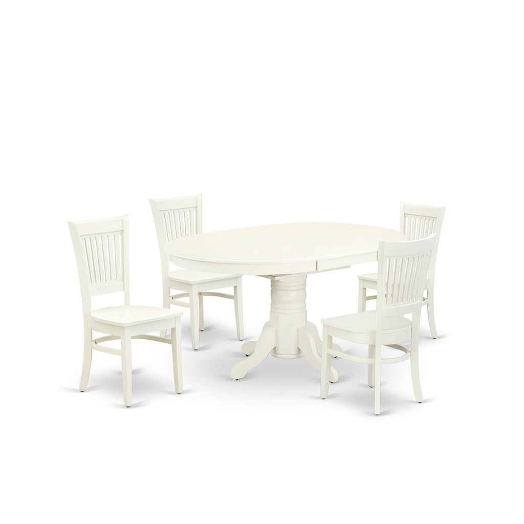 East West Furniture AVVA5-LWH-W 5 Piece Kitchen Table & Chairs Set Includes an Oval Dining Room Table with Butterfly Leaf and 4 Dining Chairs, 42x60 Inch, Linen White