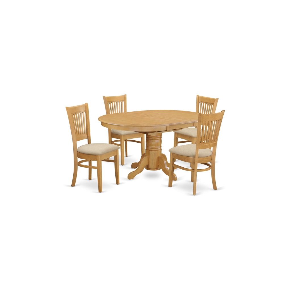 East West Furniture AVVA5-OAK-C 5 Piece Modern Dining Table Set Includes an Oval Wooden Table with Butterfly Leaf and 4 Linen Fabric Kitchen Dining Chairs, 42x60 Inch, Oak