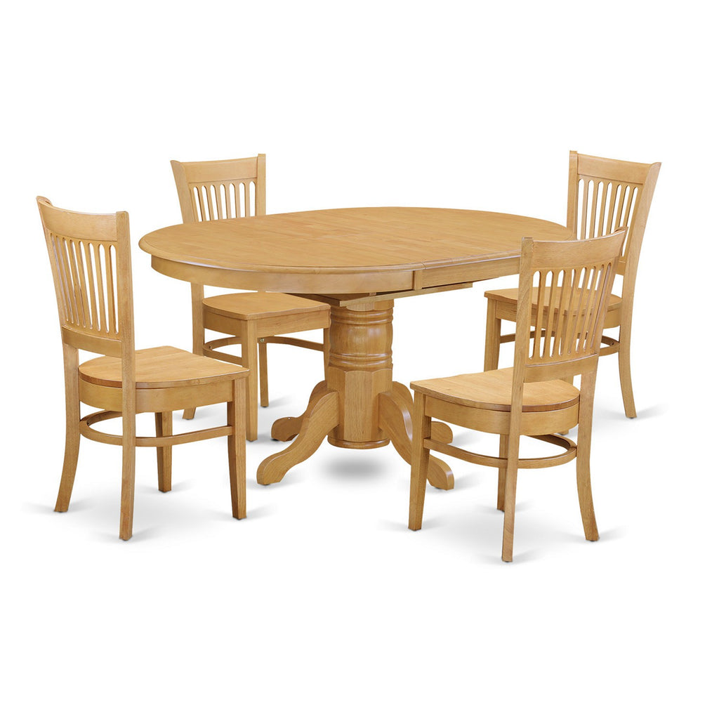 East West Furniture AVVA5-OAK-W 5 Piece Dinette Set for 4 Includes an Oval Dining Table with Butterfly Leaf and 4 Dining Room Chairs, 42x60 Inch, Oak