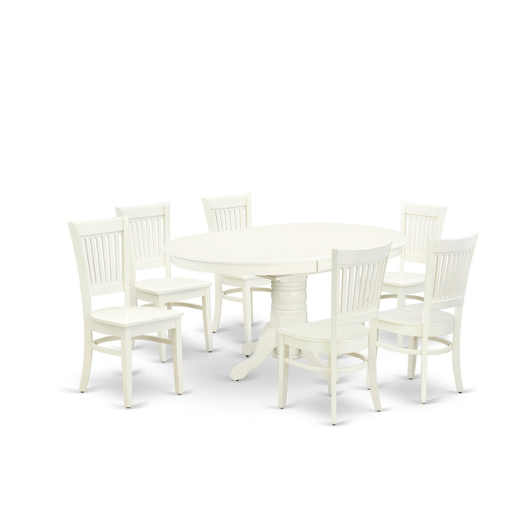East West Furniture AVVA7-LWH-W 7 Piece Dining Set Consist of an Oval Dining Room Table with Butterfly Leaf and 6 Wood Seat Chairs, 42x60 Inch, Linen White