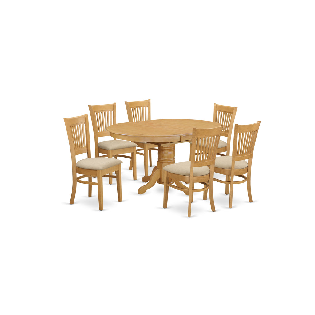 East West Furniture AVVA7-OAK-C 7 Piece Dining Table Set Consist of an Oval Dining Room Table with Butterfly Leaf and 6 Linen Fabric Upholstered Chairs, 42x60 Inch, Oak