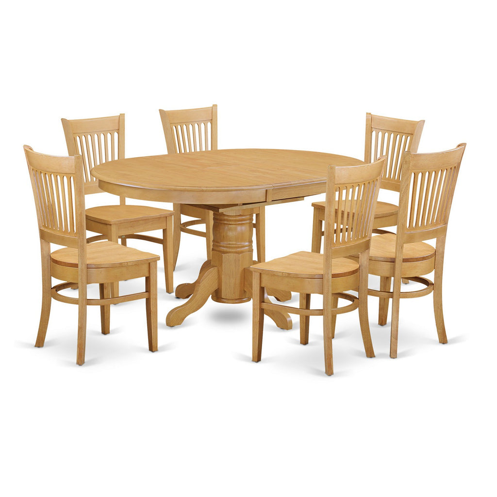 East West Furniture AVVA7-OAK-W 7 Piece Dining Room Furniture Set Consist of an Oval Kitchen Table with Butterfly Leaf and 6 Dining Chairs, 42x60 Inch, Oak