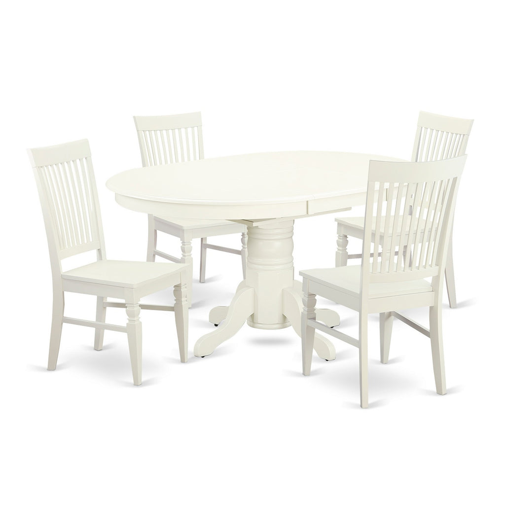 East West Furniture AVWE5-LWH-W 5 Piece Dining Set Includes an Oval Dining Room Table with Butterfly Leaf and 4 Kitchen Chairs, 42x60 Inch, Linen White