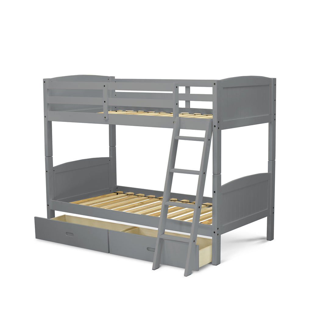 East West Furniture Albury Twin Bunk Bed in Gray Finish with Under Drawer