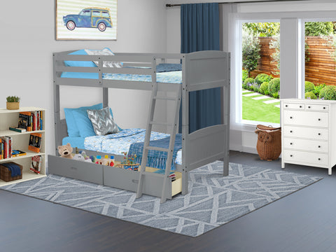 East West Furniture Albury Twin Bunk Bed in Gray Finish with Under Drawer