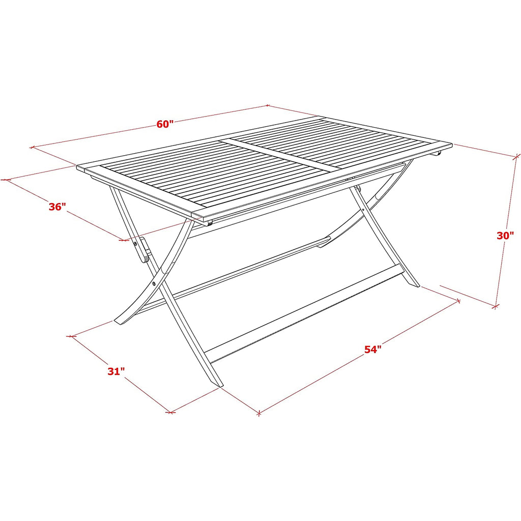 East West Furniture AEDK7CWNA 7 Piece Patio Bistro Dining Furniture Set Consist of a Rectangle Outdoor Acacia Wood Table and 6 Folding Side Chairs, 36x60 Inch, Natural Oil