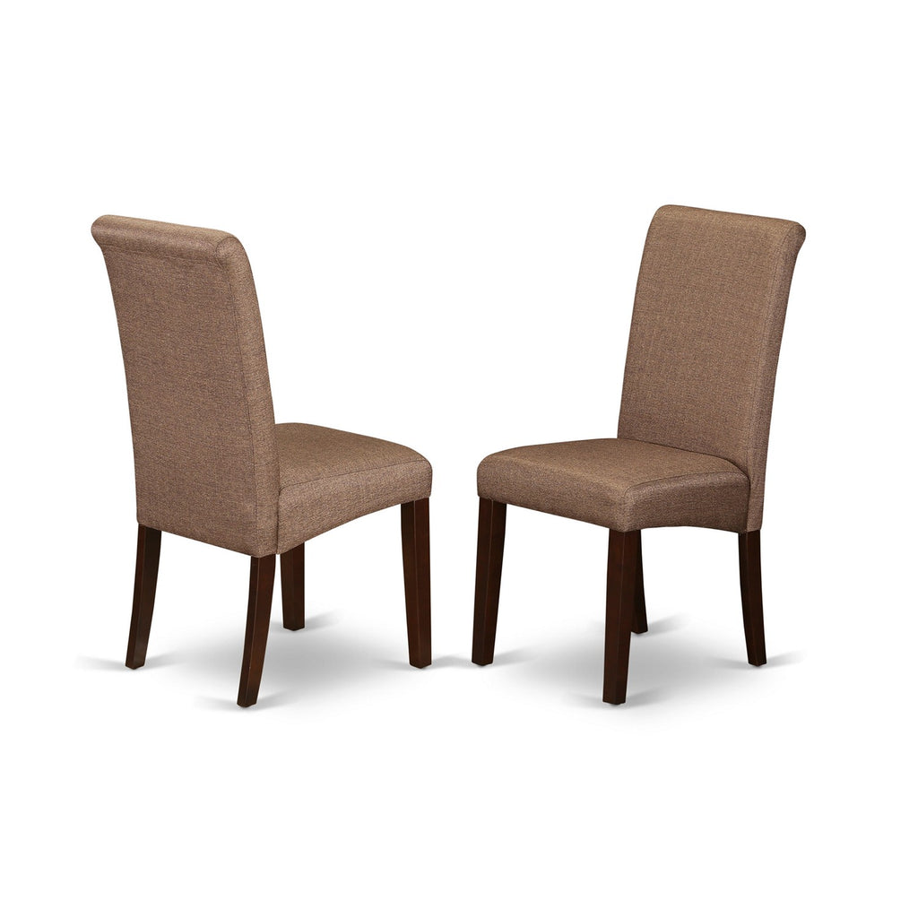 East West Furniture BAP3T18 Barry Parson Kitchen Chairs - Brown Linen Linen Fabric Upholstered Dining Chairs, Set of 2, Mahogany