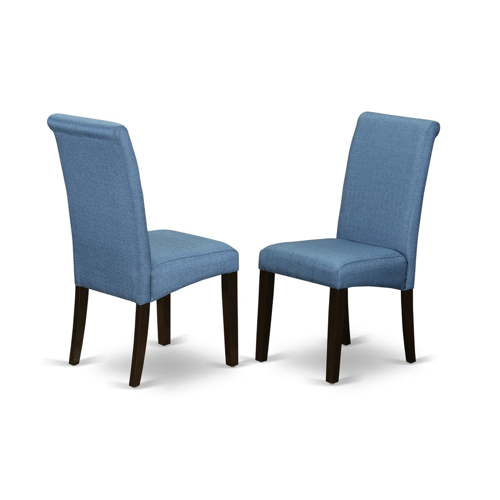 East West Furniture BAP5T21 Barry Classic Parsons Dining Chairs - Blue Color Linen Fabric Padded Chairs, Set of 2, Cappuccino