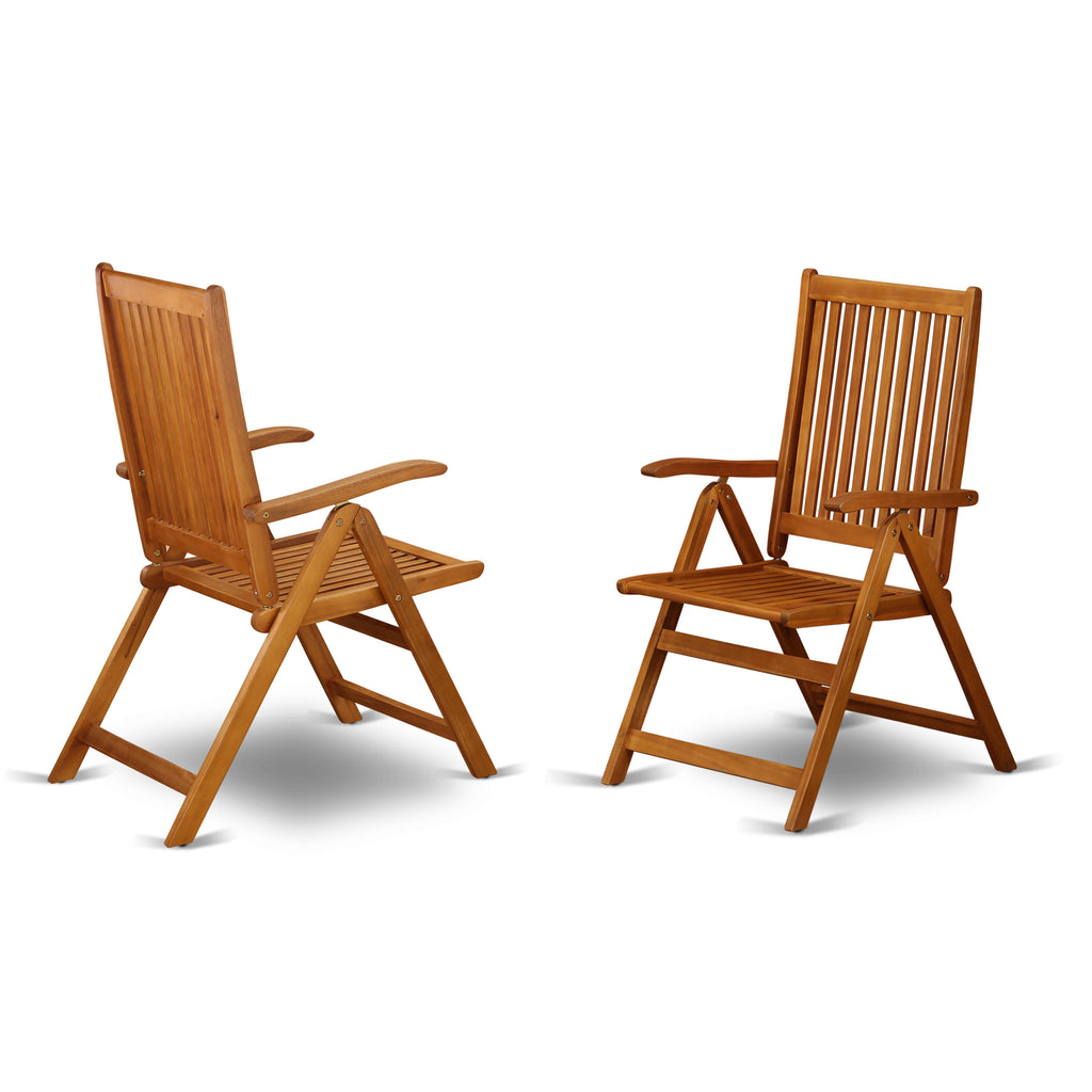East West Furniture BCNC5NA Celina Outdoor Dining Adjustable Arm Chairs - Acacia Wood, Set of 2, Natural Oil