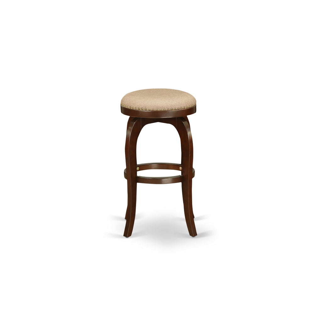East West Furniture BFS030-303 Bedford Counter Height Stool - Round Shape Mocha PU Leather Upholstered Pub Height Backless Chairs, 30 Inch Height, Mahogany