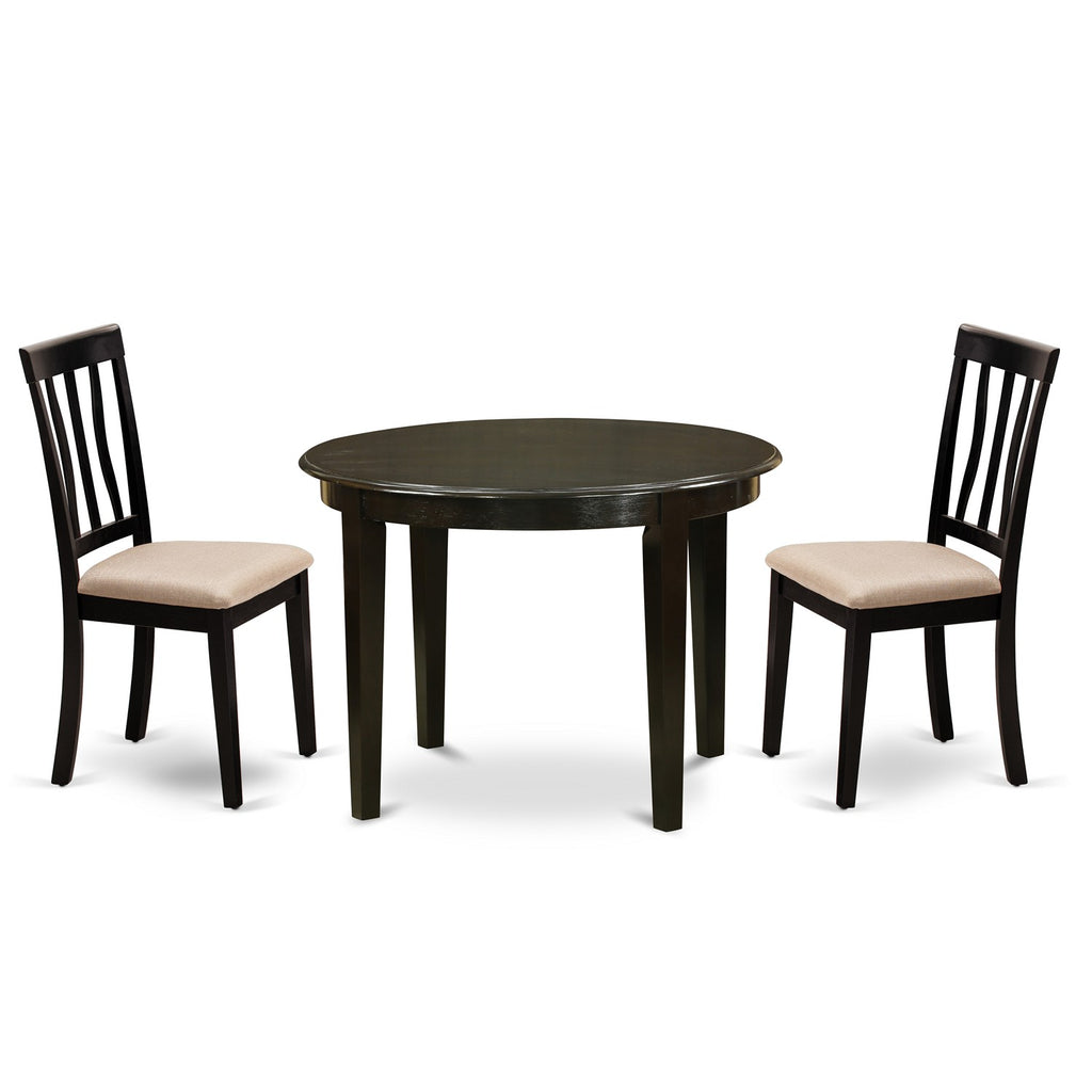 East West Furniture BOAN3-CAP-C 3 Piece Kitchen Table Set for Small Spaces Contains a Round Dining Table and 2 Linen Fabric Dining Room Chairs, 42x42 Inch, Cappuccino