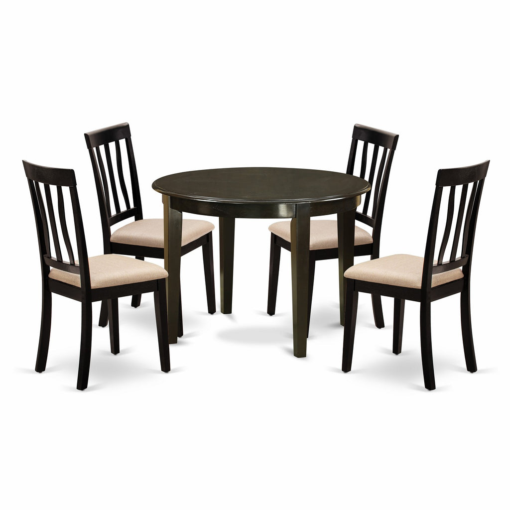 East West Furniture BOAN5-CAP-C 5 Piece Dinette Set for 4 Includes a Round Kitchen Table and 4 Linen Fabric Dining Room Chairs, 42x42 Inch, Cappuccino