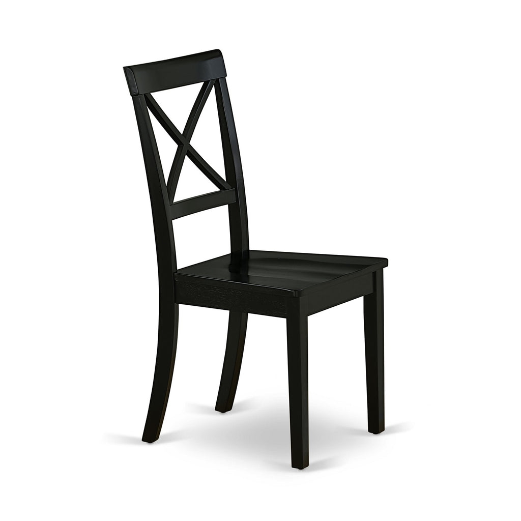 East West Furniture BOC-BLK-W Boston Dining Room Chairs - Cross Back Solid Wood Seat Chairs, Set of 2, Black