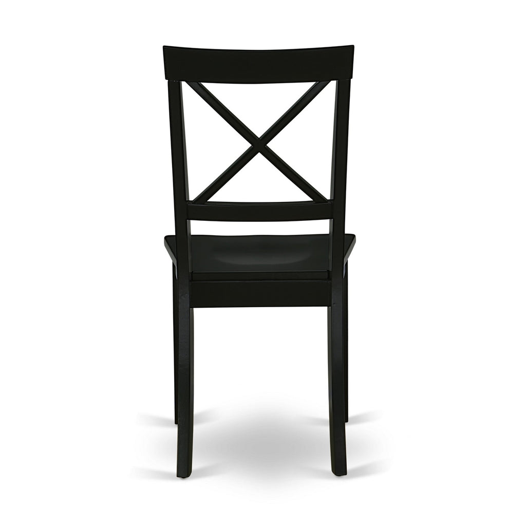 East West Furniture BOC-BLK-W Boston Dining Room Chairs - Cross Back Solid Wood Seat Chairs, Set of 2, Black