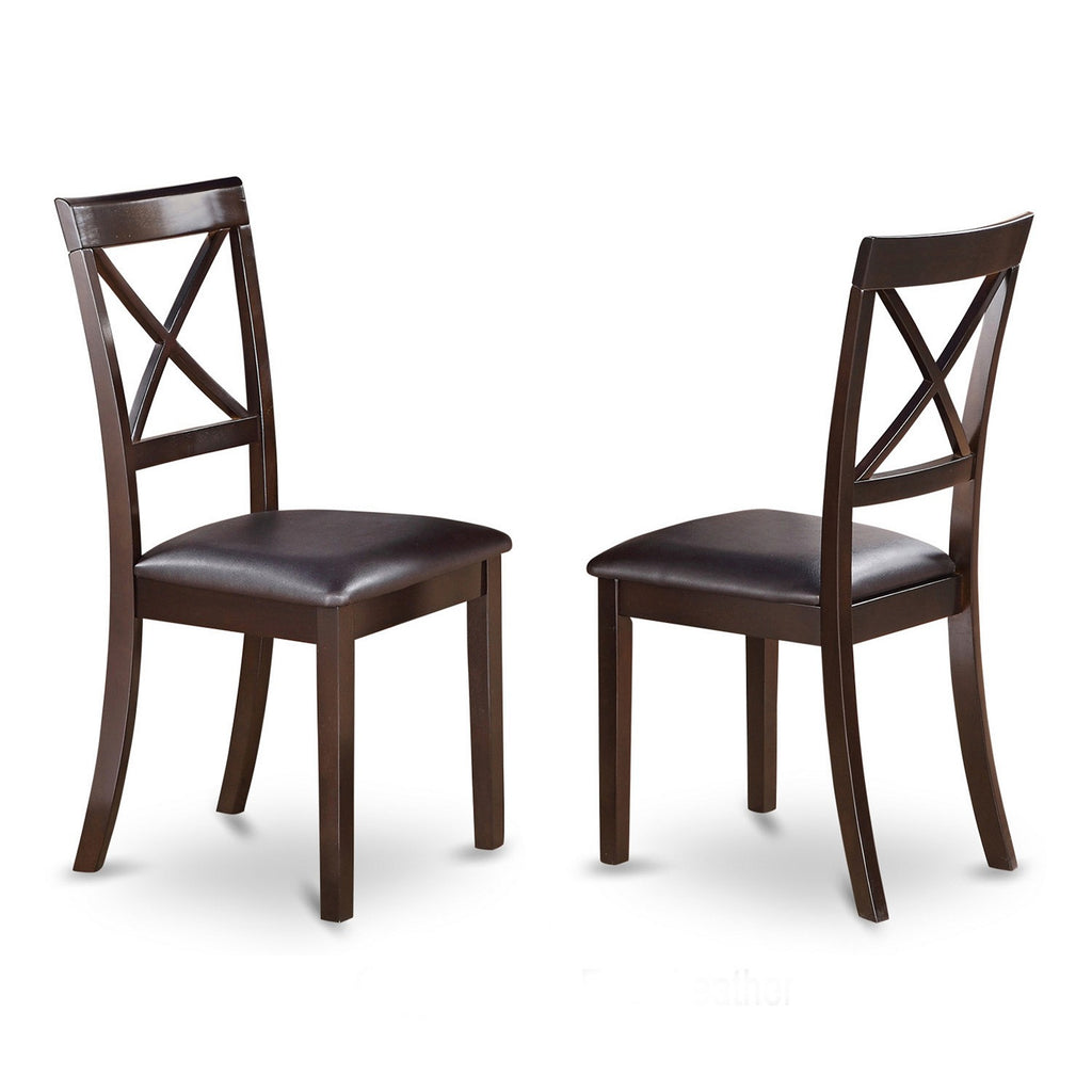 East West Furniture BOC-CAP-LC Boston Dining Chairs - Faux Leather Upholstered Solid Wood Chairs, Set of 2, Cappuccino