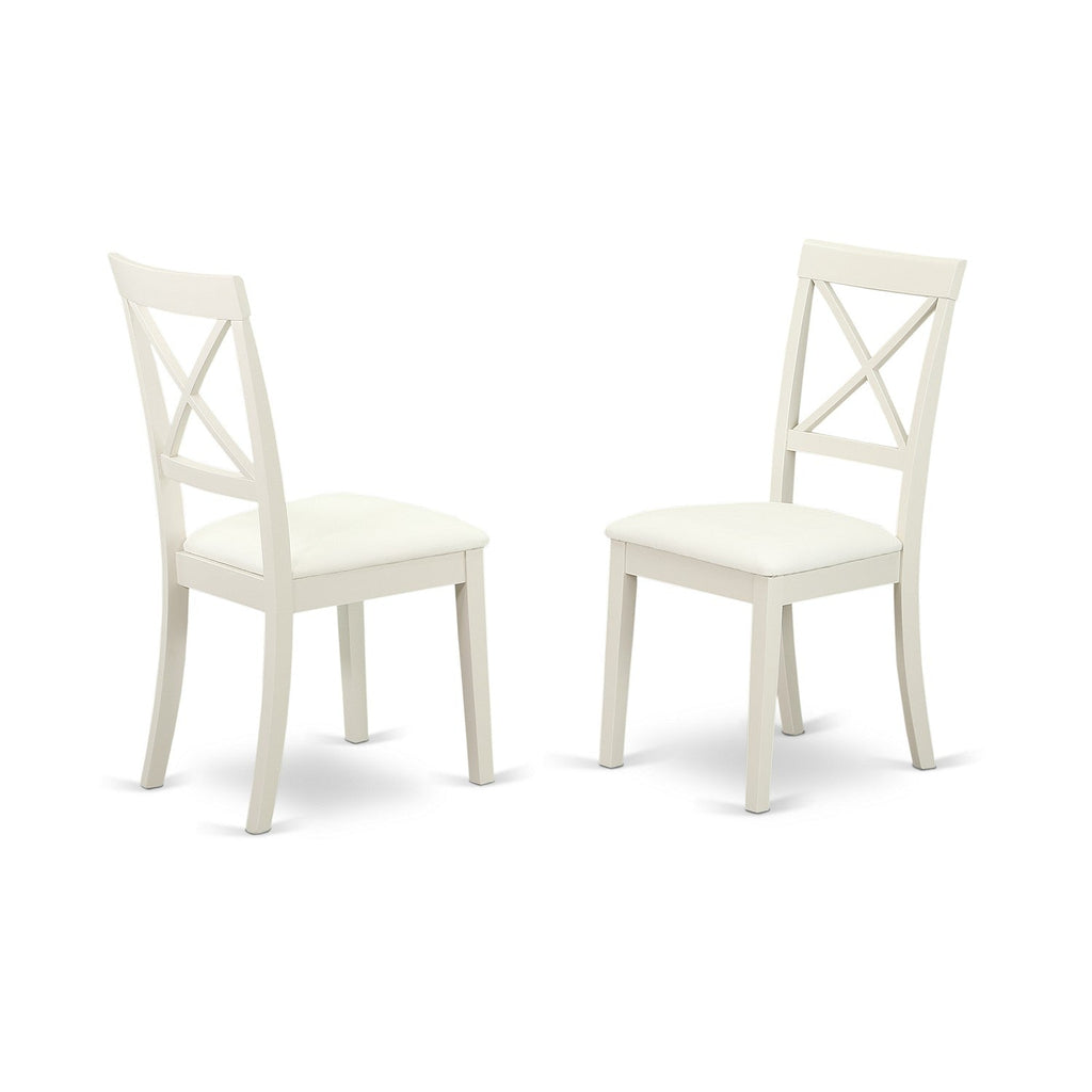 East West Furniture NOBO3-WHI-LC 3 Piece Kitchen Table & Chairs Set Contains a Rectangle Dining Table with Butterfly Leaf and 2 Faux Leather Dining Room Chairs, 32x54 Inch, Linen White