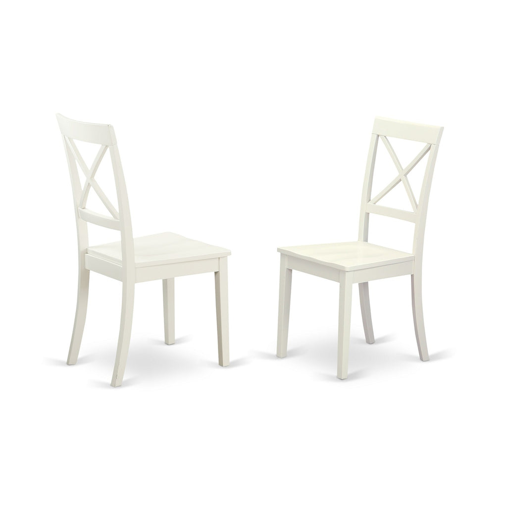 East West Furniture BOC-WHI-W Boston Dining Room Chairs - Cross Back Solid Wood Seat Chairs, Set of 2, Linen White