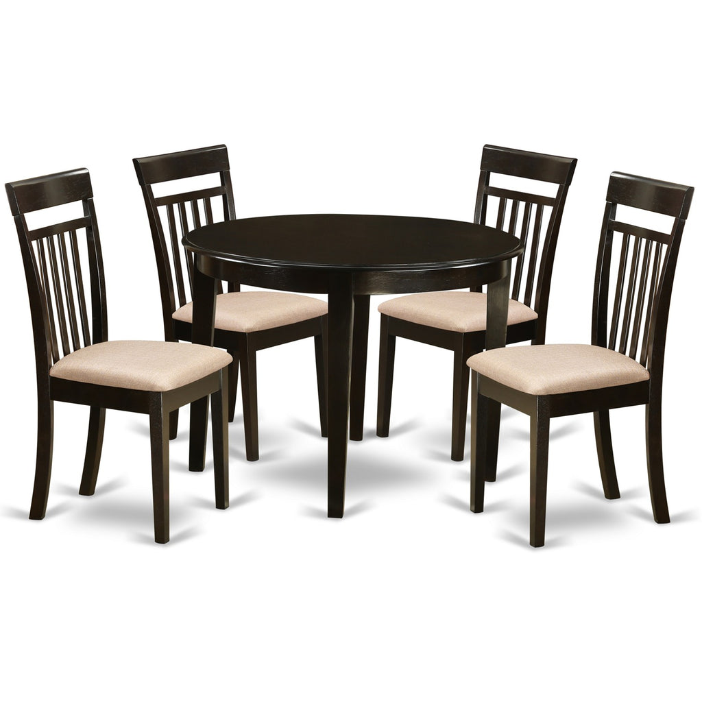 East West Furniture BOCA5-CAP-C 5 Piece Modern Dining Table Set Includes a Round Kitchen Table and 4 Linen Fabric Kitchen Dining Chairs, 42x42 Inch, Cappuccino