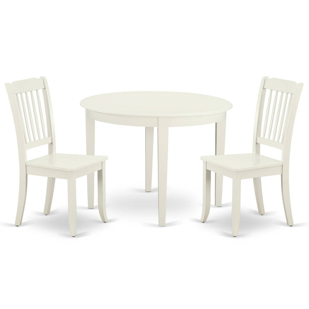 East West Furniture BODA3-LWH-W 3 Piece Kitchen Table & Chairs Set Contains a Round Dining Room Table and 2 Dining Room Chairs, 42x42 Inch, Linen White