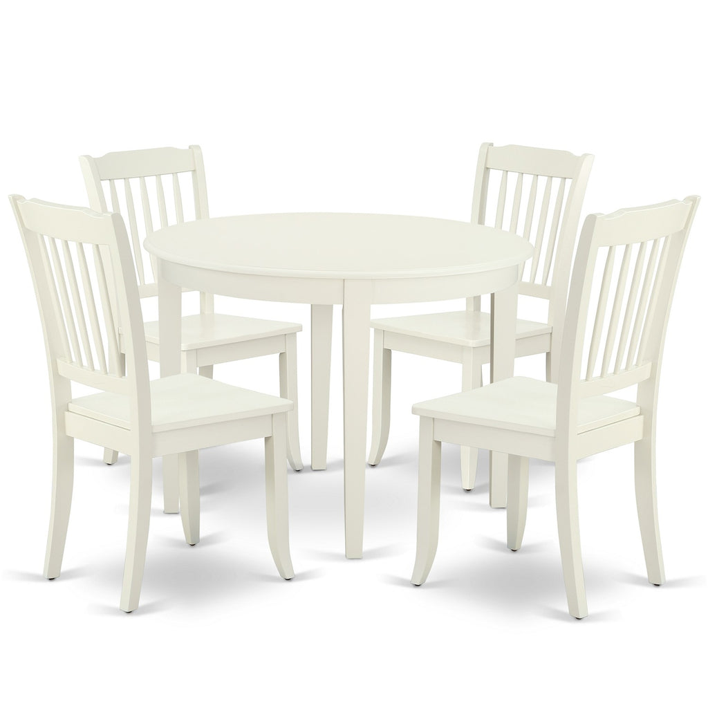 East West Furniture BODA5-LWH-W 5 Piece Kitchen Table Set for 4 Includes a Round Dining Table and 4 Dining Room Chairs, 42x42 Inch, Linen White